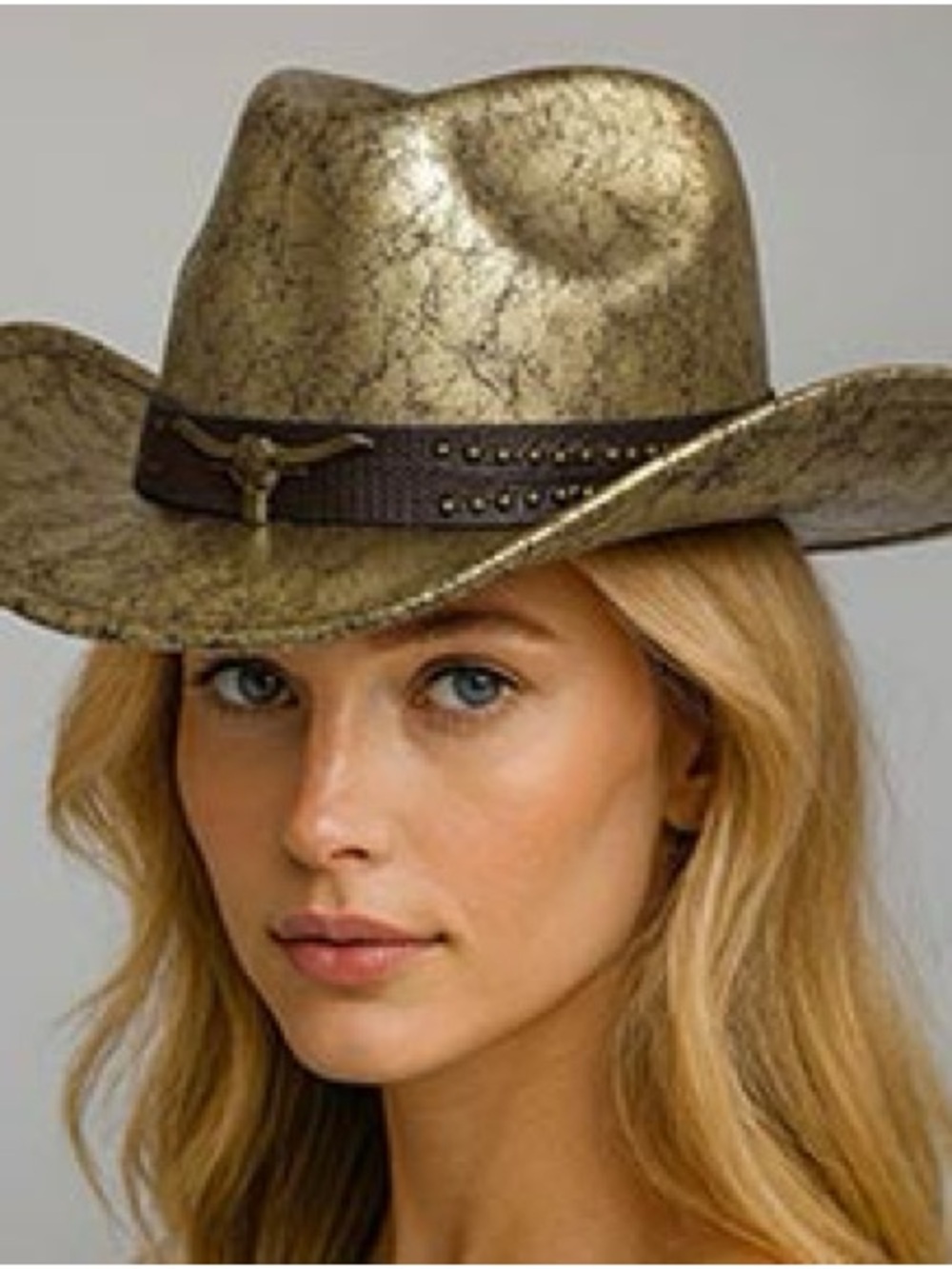 Metallic Gold Western Cowboy Hat with Brown Band